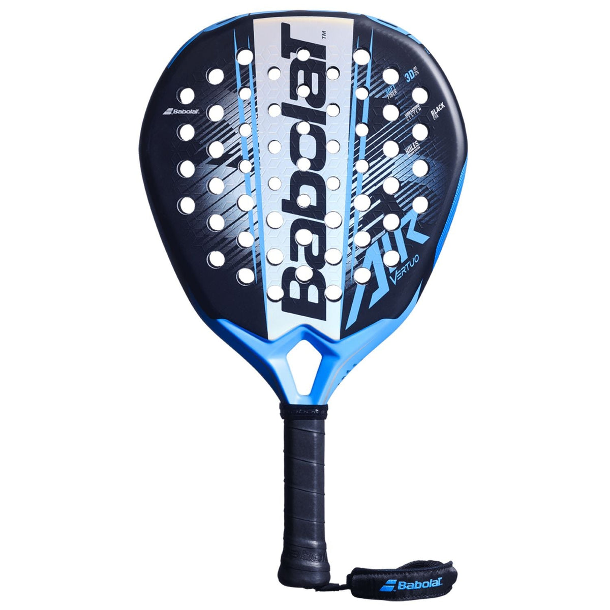Babolat Air Vertuo 2.6 padelracket in donkerblauw met lichtblauwe onderzijde, vooraanzicht