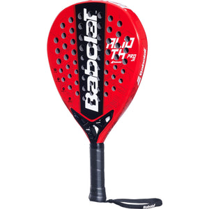 Babolat Alioth Pro JR junior padelracket schuin vooraanzicht, druppelvorm in rood en zwart
