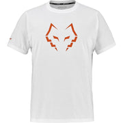 Vooraanzicht van het witte Babolat Cotton T-shirt Lebron 2026 met oranje stierkop-opdruk