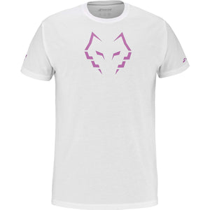 Wit Babolat Cotton T-shirt Lebron met paars-roze stierkop-opdruk op de borst, vooraanzicht