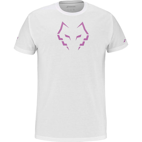 Wit Babolat Cotton T-shirt Lebron met paars-roze stierkop-opdruk op de borst, vooraanzicht