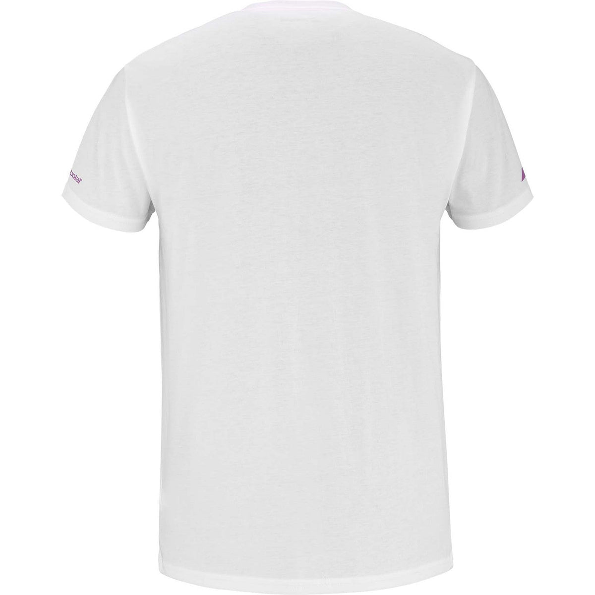Achteraanzicht van het witte Babolat Cotton T-shirt Lebron met effen rug en ronde hals