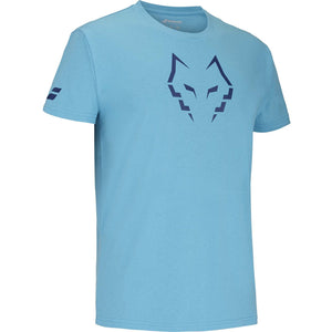 Schuin vooraanzicht van het lichtblauwe Babolat Cotton T-shirt Lebron met ronde halsboord