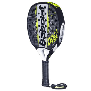 Babolat Counter Veron 2.6 padelracket schuin vooraanzicht, rondvorm in zwart en geel