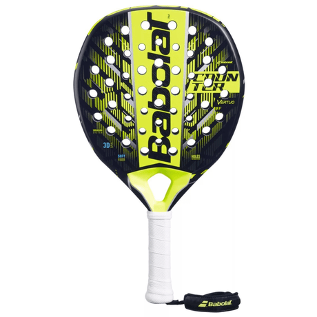 Babolat Counter Vertuo 25 padelracket in zwart met neongele vlakken, vooraanzicht