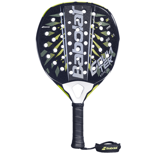Babolat Counter Viper 2.6 padelracket in zwart met gele strepen, vooraanzicht