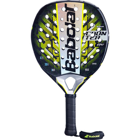 Babolat Counter Viper 25 padelracket in zwart met gele en zilveren vlakken, vooraanzicht