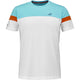 Wit Babolat Crew Neck T-shirt 2026 met turquoise schoudervlak en oranje mouwpanelen