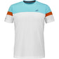 Wit Babolat Crew Neck T-shirt 2026 met turquoise schoudervlak en oranje mouwpanelen
