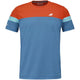 Blauw Babolat Crew Neck T-shirt 2026 met oranje schoudervlak en turquoise mouwbiezen