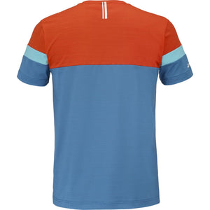 Achteraanzicht van het blauwe Babolat Crew Neck T-shirt 2026 met oranje bovenrug