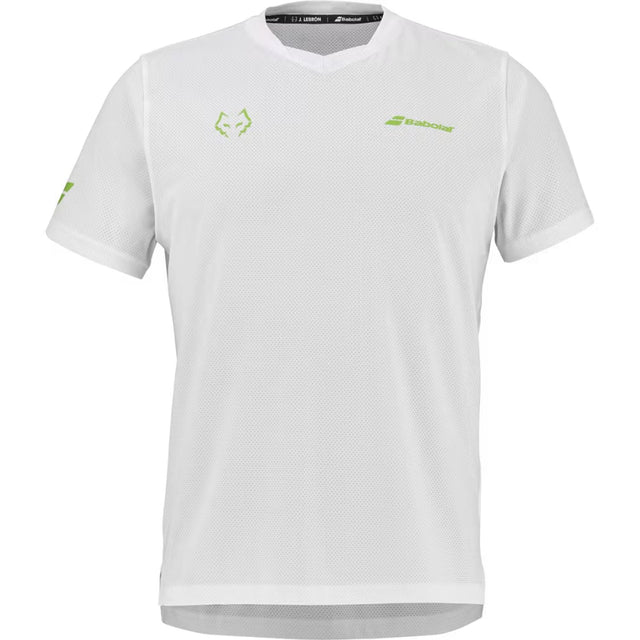 Wit Babolat Crew Neck T-shirt Lebron 2026 met groen logo op de borst, vooraanzicht