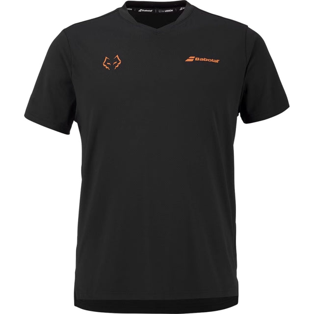 Zwart Babolat Crew Neck T-shirt Lebron 2026 met oranje logo en stierkop op de borst