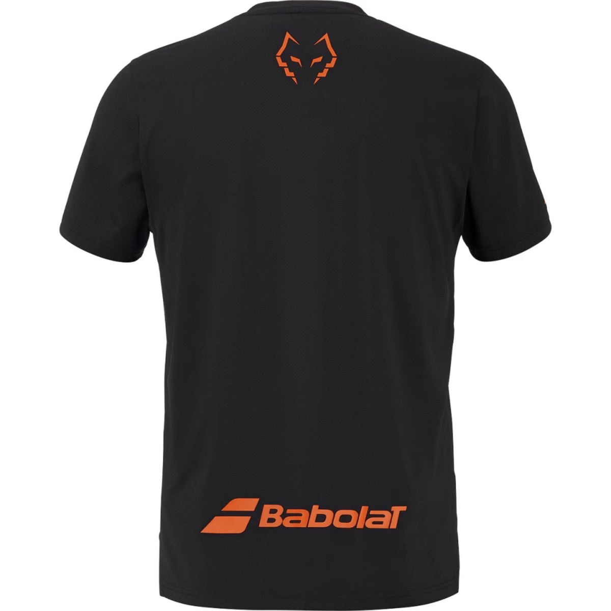 Achterzijde van het zwarte Babolat Crew Neck T-shirt Lebron 2026 met oranje Babolat-opdruk
