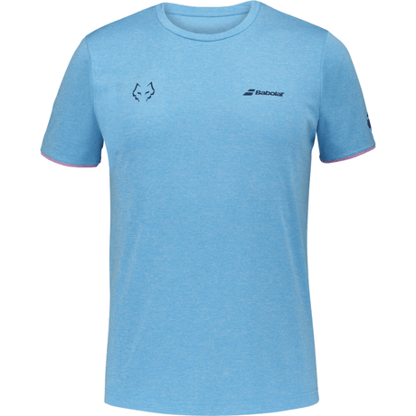 Lichtblauw Babolat Crew Neck T-shirt Lebron met donkerblauw logo op de borst