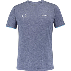 Donkerblauw gemêleerd Babolat Crew Neck T-shirt Lebron Blue met lichtblauwe mouwboorden