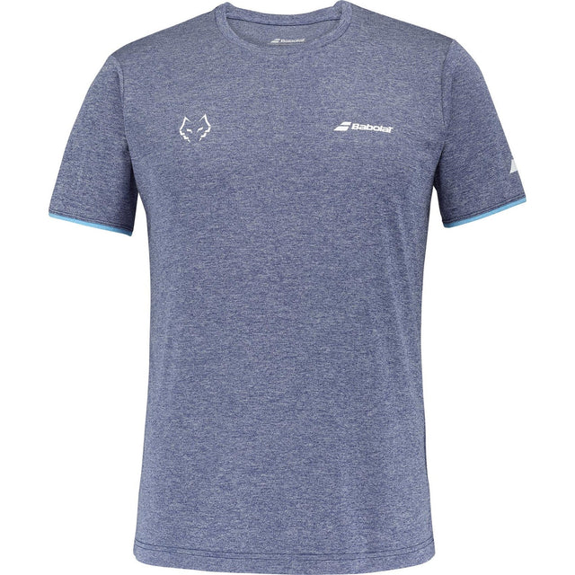 Donkerblauw gemêleerd Babolat Crew Neck T-shirt Lebron Blue met lichtblauwe mouwboorden