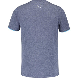 Achteraanzicht van het grijsblauw gemeleerde Babolat Crew Neck T-shirt Lebron met wit logo