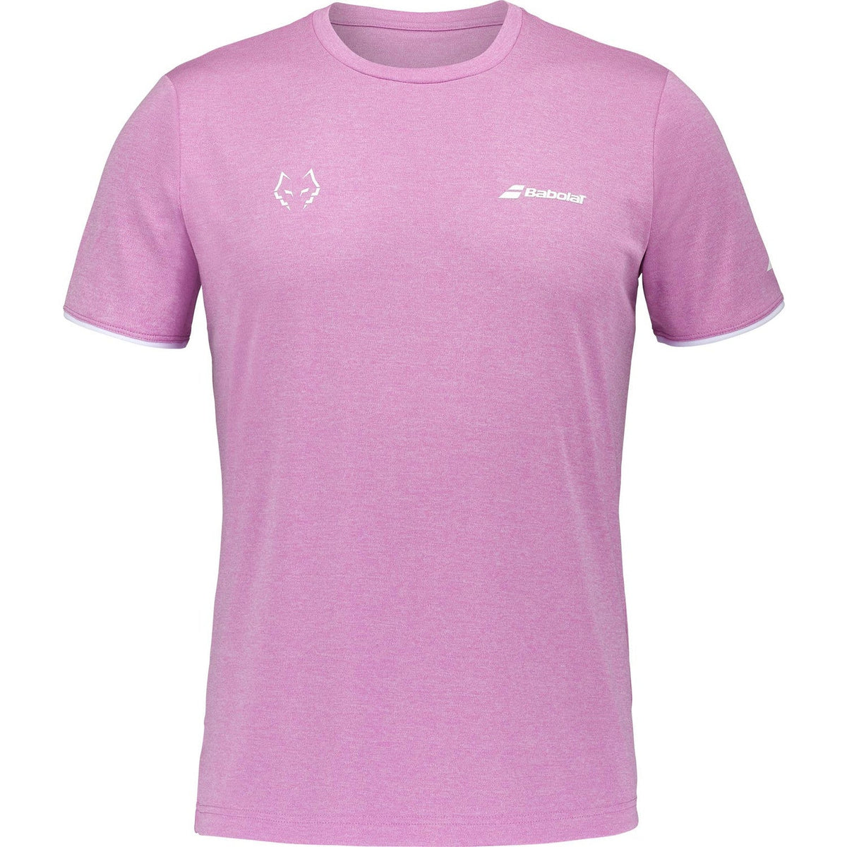 Roze Babolat Crew Neck T-shirt Lebron met wit logo op de borst, vooraanzicht met korte mouwen