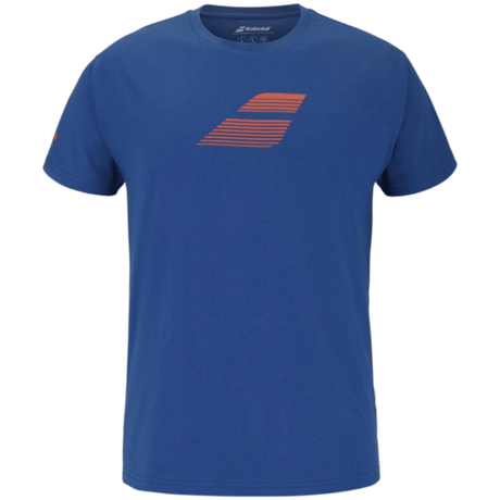Blauw Babolat Exercise Big Flag T-shirt met rood vlaglogo op de borst, vooraanzicht