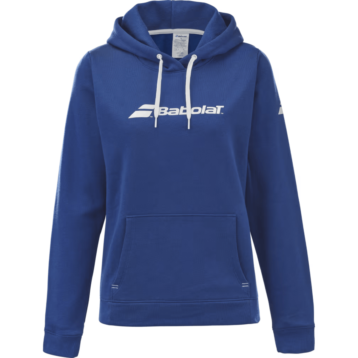 Blauwe Babolat Exercise Hood Sweat voor dames met wit logo, capuchon en buikzak