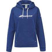 Blauwe Babolat Exercise Hood Sweat voor dames met wit logo, capuchon en buikzak