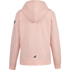 Achterzijde van de roze Babolat Exercise Hood Sweat W met logo onder aan de rug