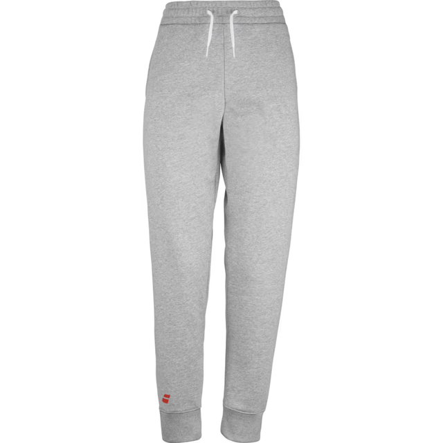 Grijs gemeleerde Babolat Exercise Jogger Pant voor dames met rood logo en enkelboorden