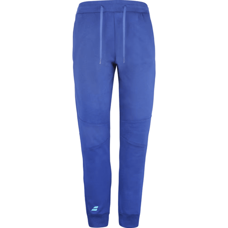 Blauwe Babolat Exercise Jogger Pants met wit logo onderaan de pijp en wit trekkoord