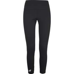 Zwarte Babolat Exercise Legging 7/8 voor dames met wit logo onderaan de pijp, vooraanzicht