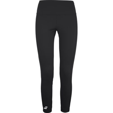 Zwarte Babolat Exercise Legging 7/8 voor dames met wit logo onderaan de pijp, vooraanzicht