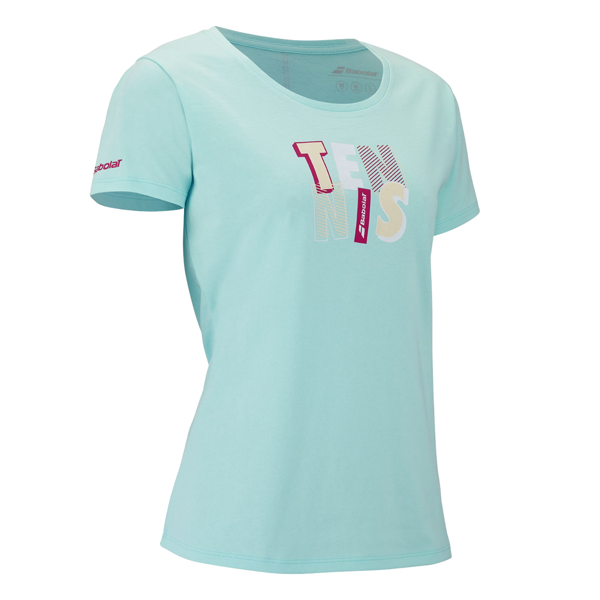 Schuin zijaanzicht van het lichtblauwe Babolat Exercise T-shirt