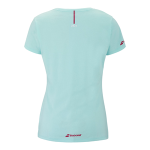 Achterzijde van het lichtblauwe Babolat Exercise T-shirt met logo
