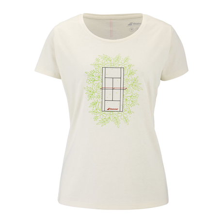 Babolat Exercise T-shirt voor dames in gebroken wit met baanprint