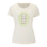 Gebroken wit Babolat Exercise Message Tee voor dames met groene baanprint