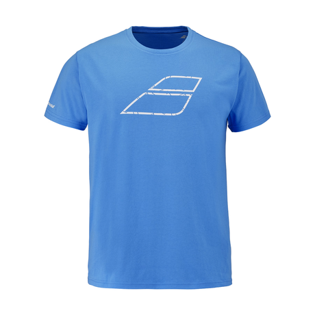 Babolat Exercise T-shirt voor heren in blauw met baanprint, plat vooraanzicht
