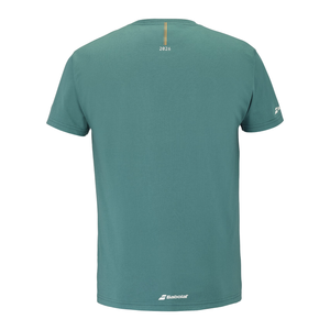 Achterzijde van het groene Babolat Exercise T-shirt met logo