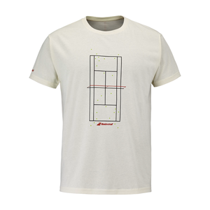 Babolat Exercise T-shirt in gebroken wit met tennisbaanprint, vooraanzicht