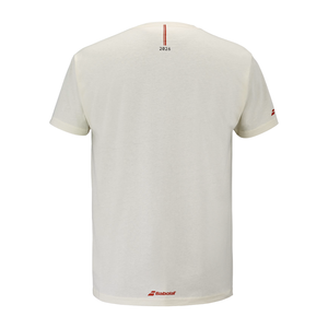 Achterzijde van het gebroken witte Babolat Exercise T-shirt met logo