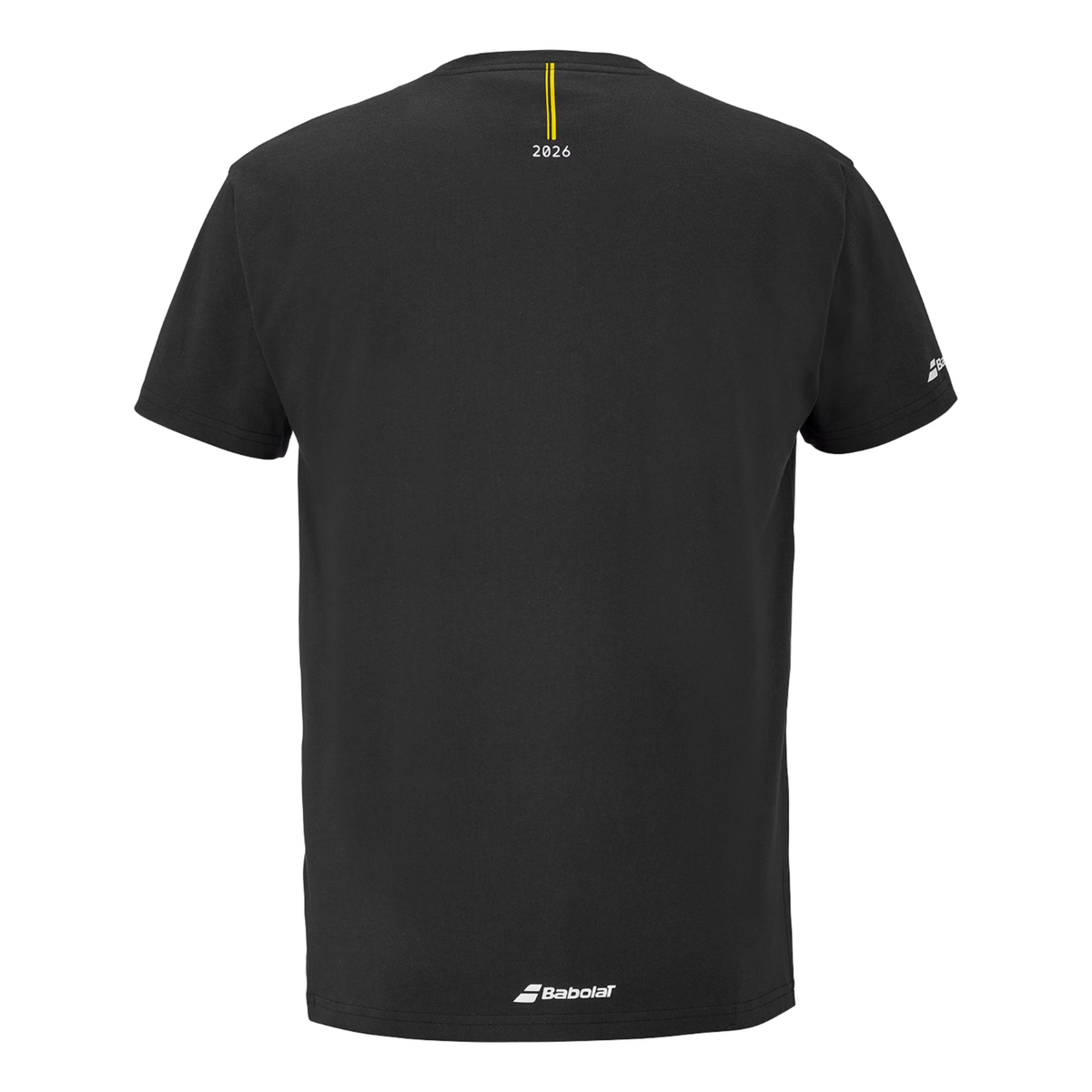 Achterzijde van het zwarte Babolat Exercise T-shirt met logo