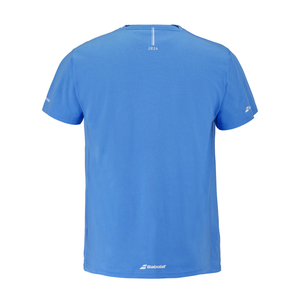 Achterzijde van het blauwe Babolat Exercise T-shirt met logo