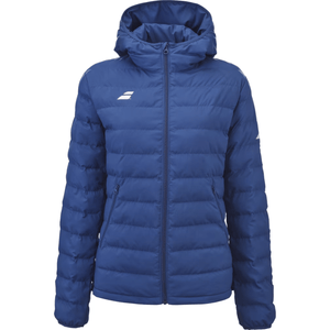 Blauw Babolat Exercise Padded Jacket voor dames met capuchon, rits en wit borstlogo