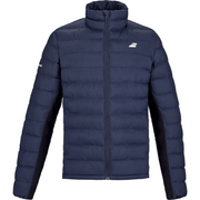 Donkerblauw Babolat Exercise Padded Jacket met doorgestikte vakken, rits en wit borstlogo