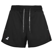 Zwarte Babolat Exercise Short voor dames met trekkoord in de taille en logo op de pijp