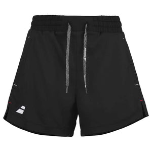 Zwarte Babolat Exercise Short voor dames met trekkoord in de taille en logo op de pijp