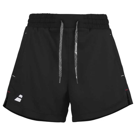 Zwarte Babolat Exercise Short voor dames met trekkoord in de taille en logo op de pijp
