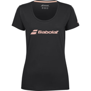 Zwart Babolat Exercise T-shirt voor dames met roze Babolat-logo op de borst, vooraanzicht