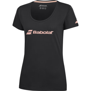 Schuin vooraanzicht van het zwarte Babolat Exercise T-shirt W met korte mouwen