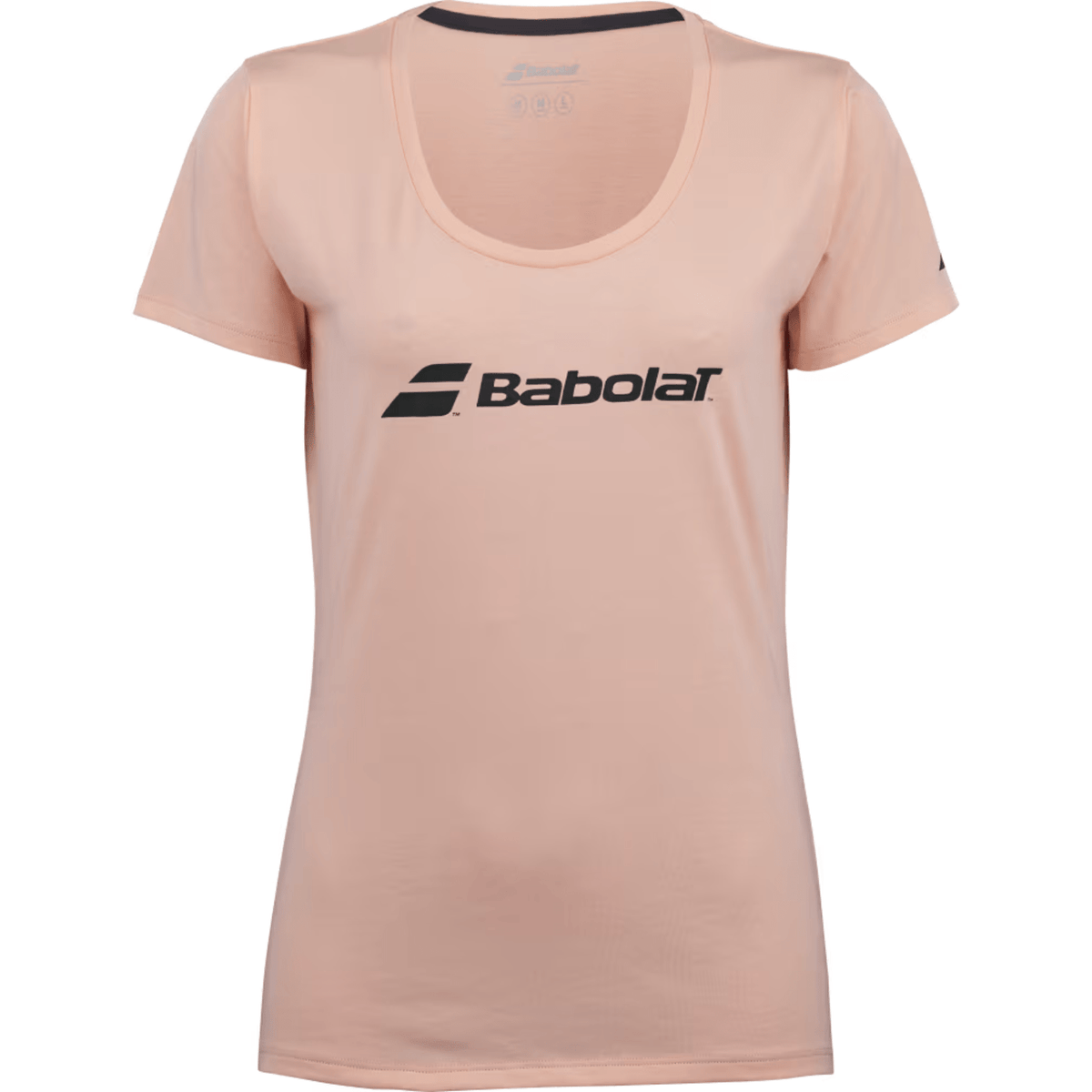 Roze Babolat Exercise T-shirt voor dames met donkerblauw Babolat-logo op de borst
