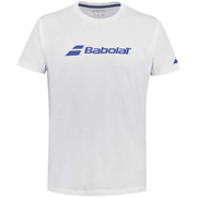 Wit Babolat Exercise T-shirt met blauw Babolat-logo op de borst, vooraanzicht